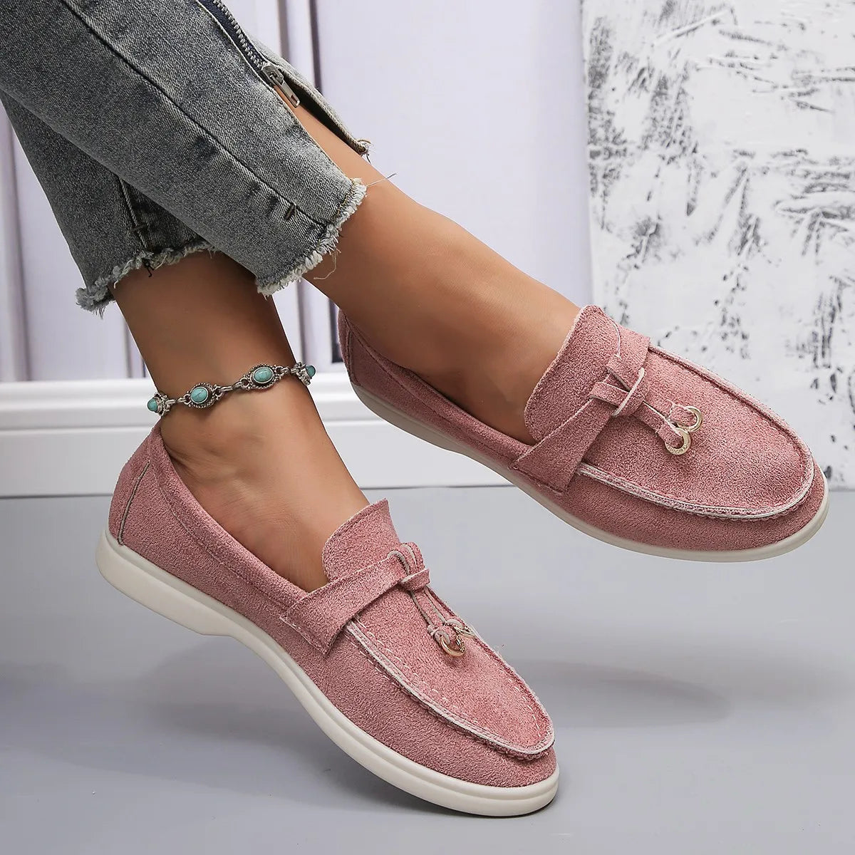 New Lefu Shoes Women's Soft Leather Retro Lazy Man Step on Thick Sole Flat Bottom Comfortable Single Shoes