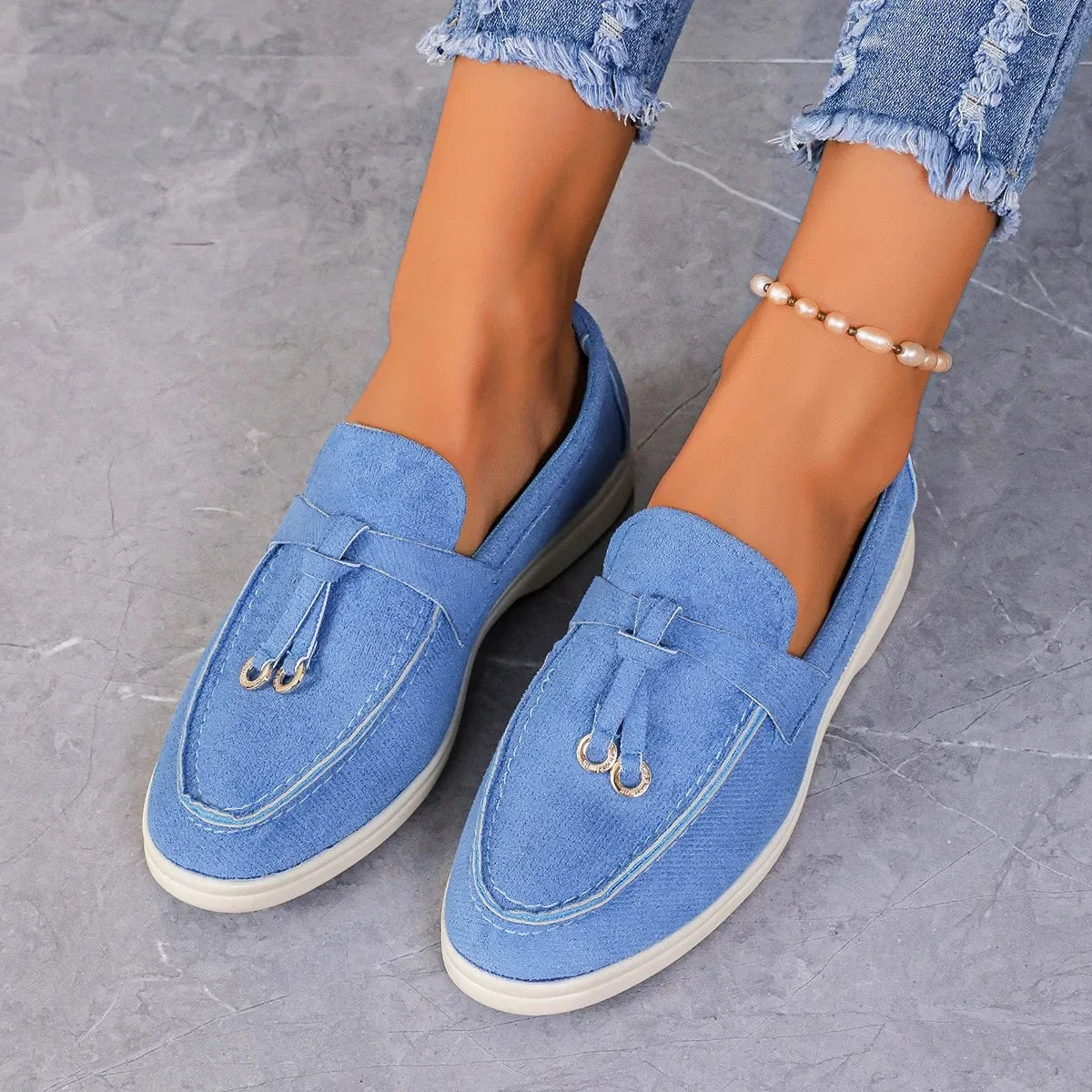 New Lefu Shoes Women's Soft Leather Retro Lazy Man Step on Thick Sole Flat Bottom Comfortable Single Shoes