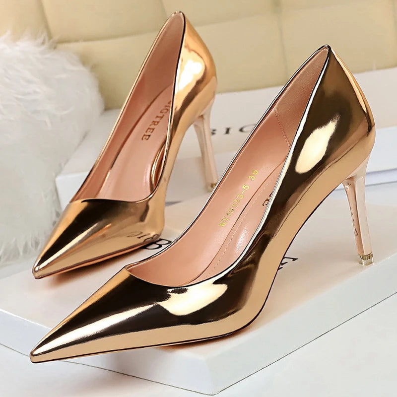 Pumps Patent Leather Women Pumps Fashion Women Wedding Shoes High Heels Stiletto 10.5 Cm 7.5 Cm Lady Shoes