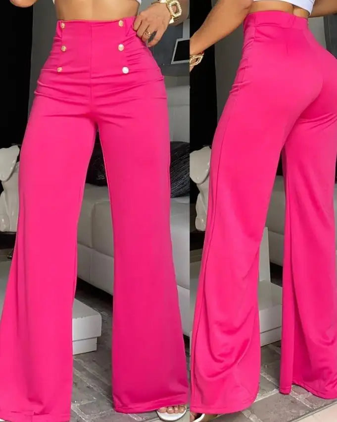 Elegant High Waist Wide Leg Bootcut Pants Summer European & American Fashion Simple Women's Flared Trousers