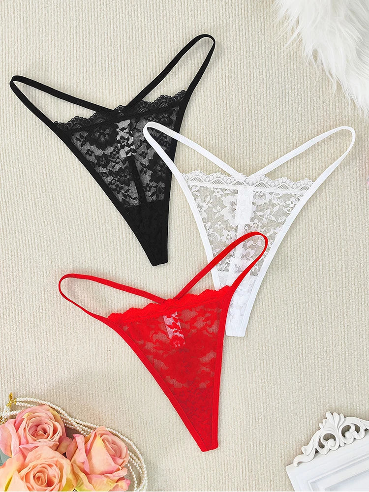 3pcs Low Rise Sexy Lace Women Thongs Hot Sale Breathable Intimate Lingerie Perspective Floral Panties Ladies G-string T-back