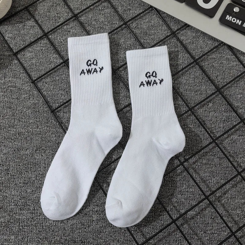Simple European and American street letters white women's socks