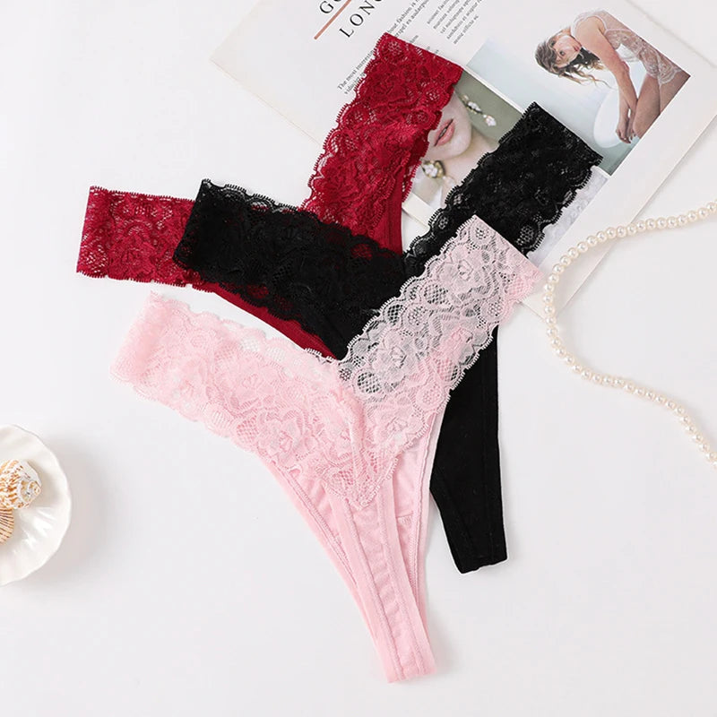 3 PCS/Lot Seamless Panties Set Women Sexy Lace Underwear Female Soft Cotton Thongs Woman Breathable Tangas