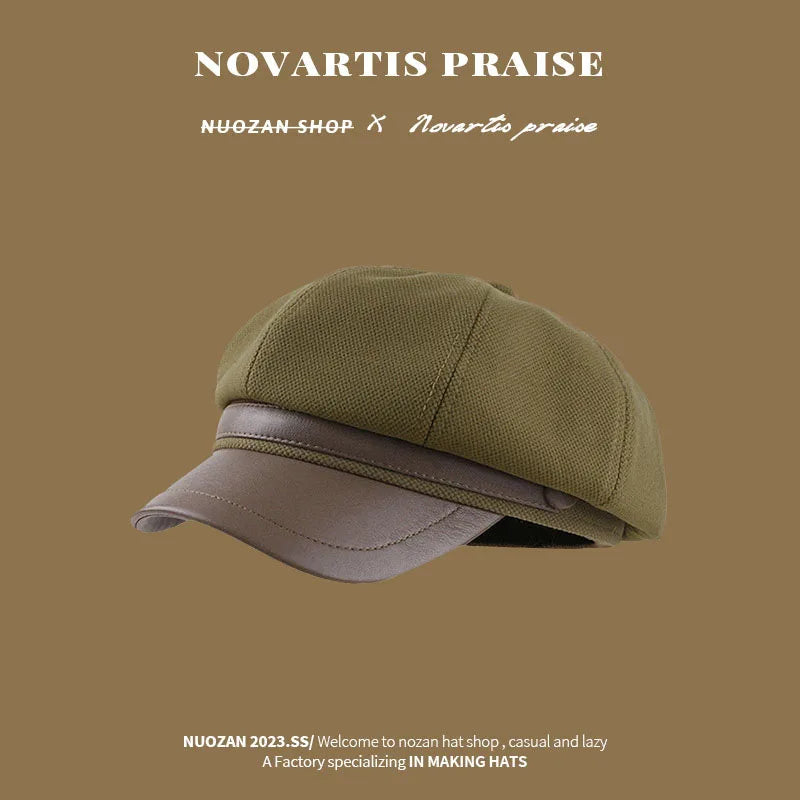 Panama Autumn and Winter Ladies Warm Duck Tongue Beret Elegant Artistic Painter Octagonal Hat Cap