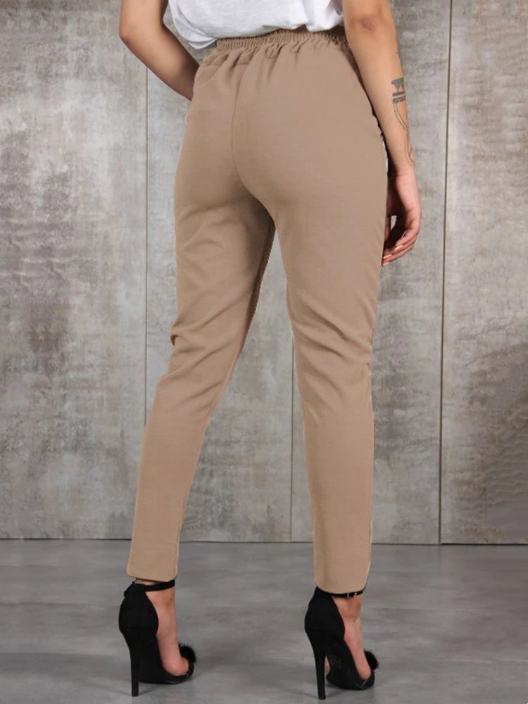 Girl Spring Summer Autumn Casual Slim Chiffon Thin Pants For Women High Waist Black Khaki Green Pants Woman Trousers