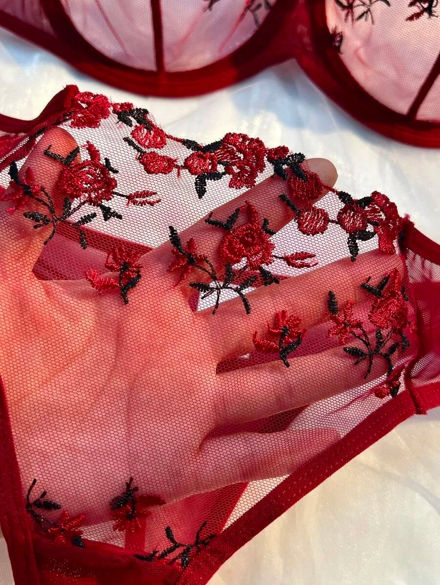 Round Up Night Beautiful Sexy Women 2-piece Floral Embroidery Underwear Sexy Erotic Lingerie Underwear Sexy Sets