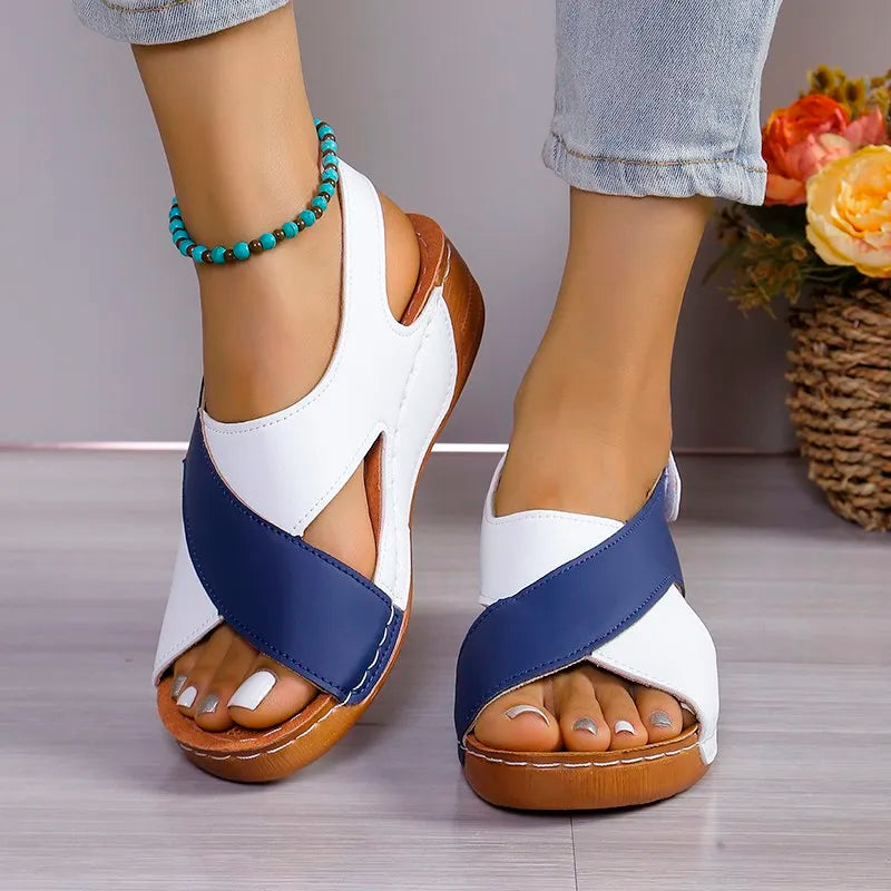 New women's contrast color sandals, pink peep toe, non-slip beach shoes, woman, comfortable platform, Roman sandals