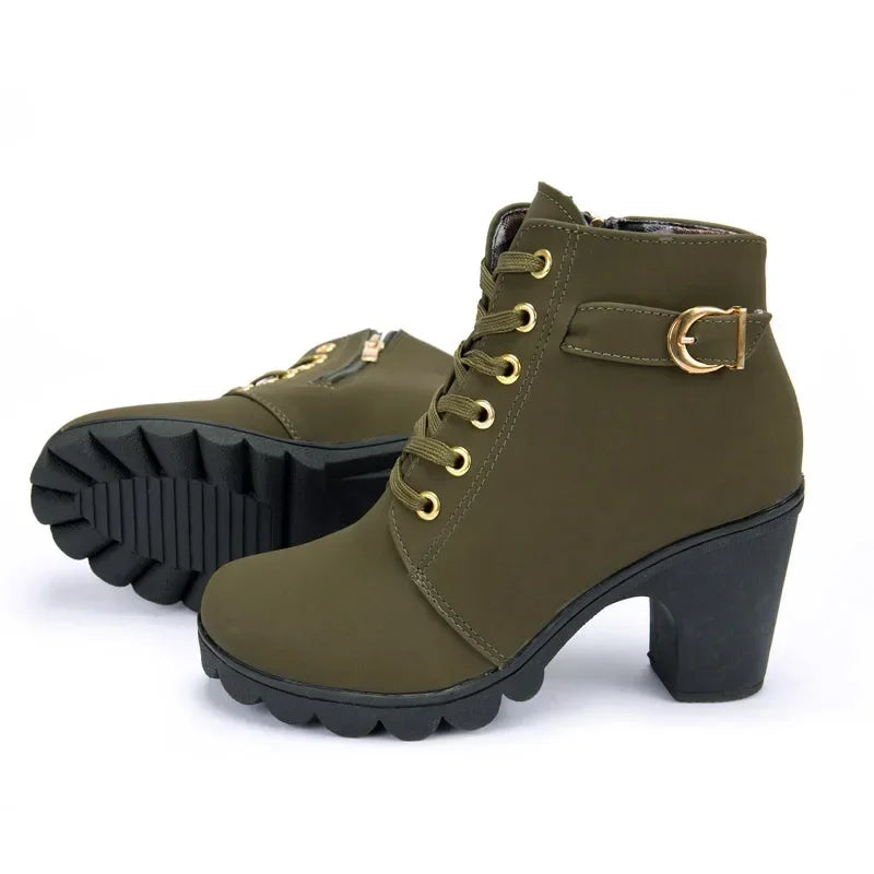 New Spring Winter Women Pumps Boots High Quality Lace-up Ladies Shoes PU High Heels Boots