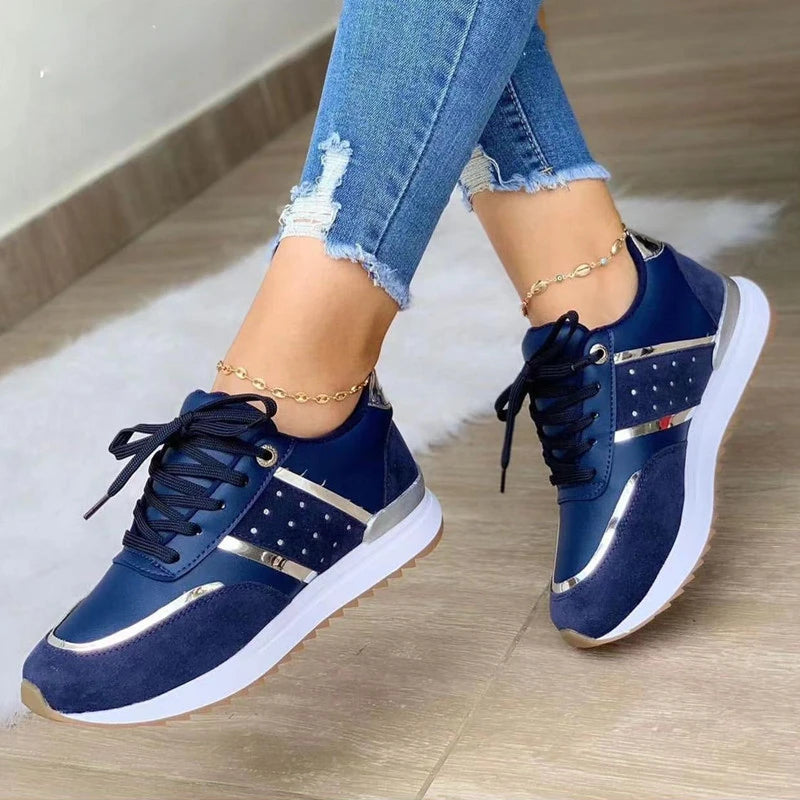 New Women Sneakers Platform Shoes Leather Patchwork Casual Sport Shoes Ladies Outdoor Running