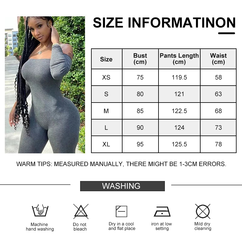 Women's Fashion Bodycon Tight Fitting Jumpsuit Backless Long Sleeve Off Shoulder Autumn Winter One Piece Casual Outfit Ladies