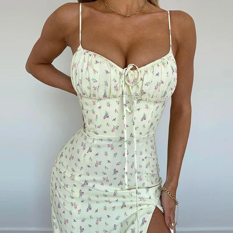 Women Elegant Floral Beach Vacation Bodycon Streetwear Long Dress 2024 Summer Clothes
