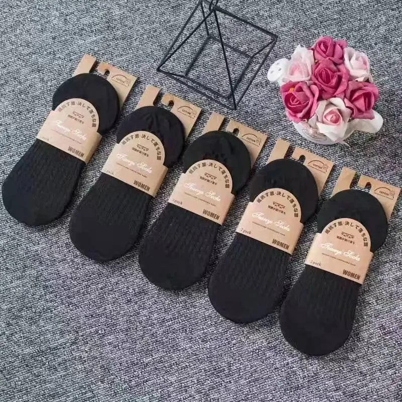 5 Pairs Women's silicone invisible Boat Socks Summer Solid Color Ankle Boat Socks Female Soft Cotton Slipper Socks 35-40 EUR
