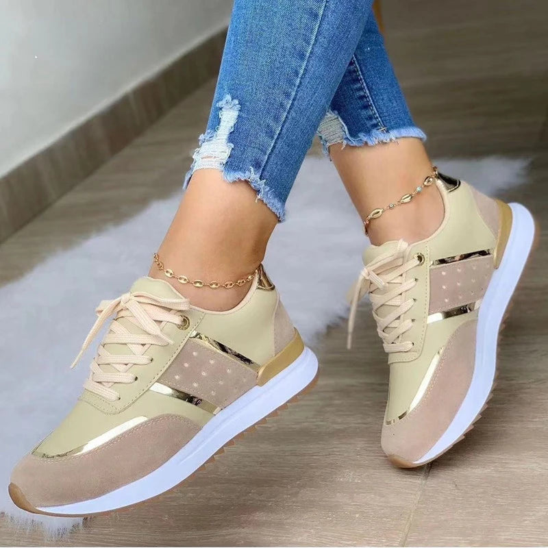 New Women Sneakers Platform Shoes Leather Patchwork Casual Sport Shoes Ladies Outdoor Running