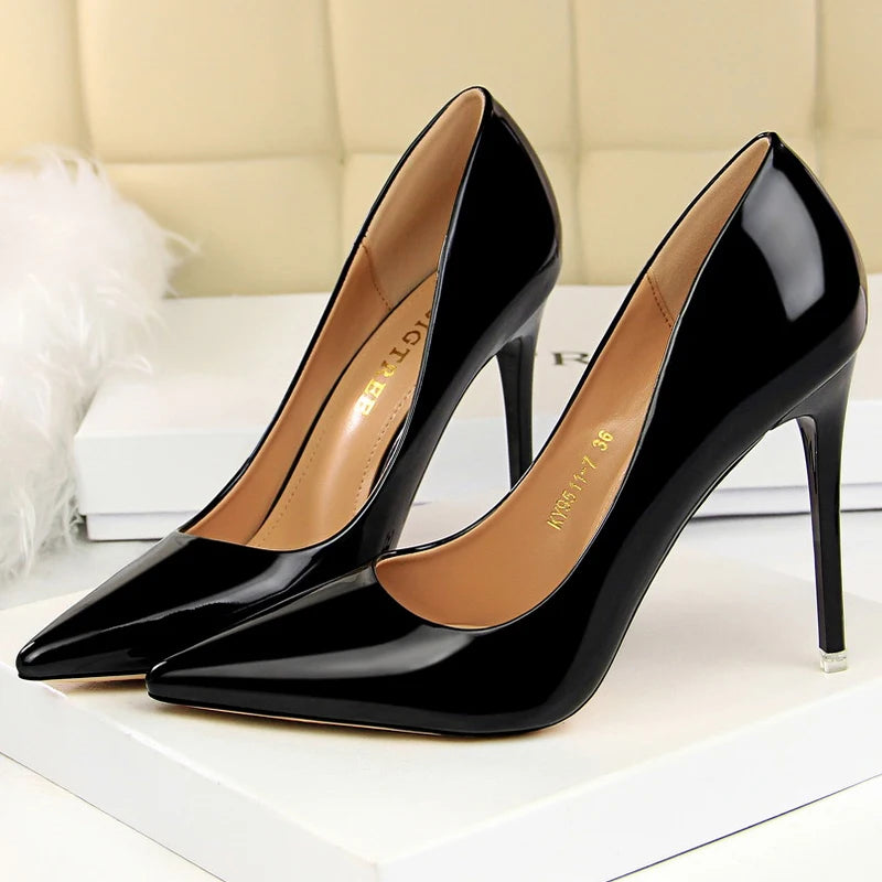 Pumps Patent Leather Women Pumps Fashion Women Wedding Shoes High Heels Stiletto 10.5 Cm 7.5 Cm Lady Shoes