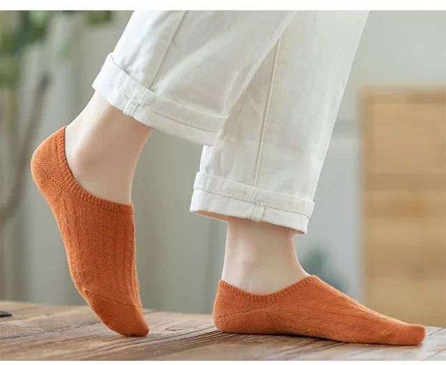 5 Pairs Women's silicone invisible Boat Socks Summer Solid Color Ankle Boat Socks Female Soft Cotton Slipper Socks 35-40 EUR