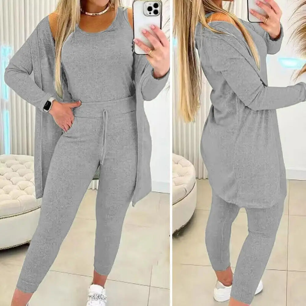 New Autumn Winter Women's Elastic Pajamas Sports Set Crop Top+Long Pants+Coat Woman 3 Pieces Suit Soft Homewear Pyjamas S-3XL