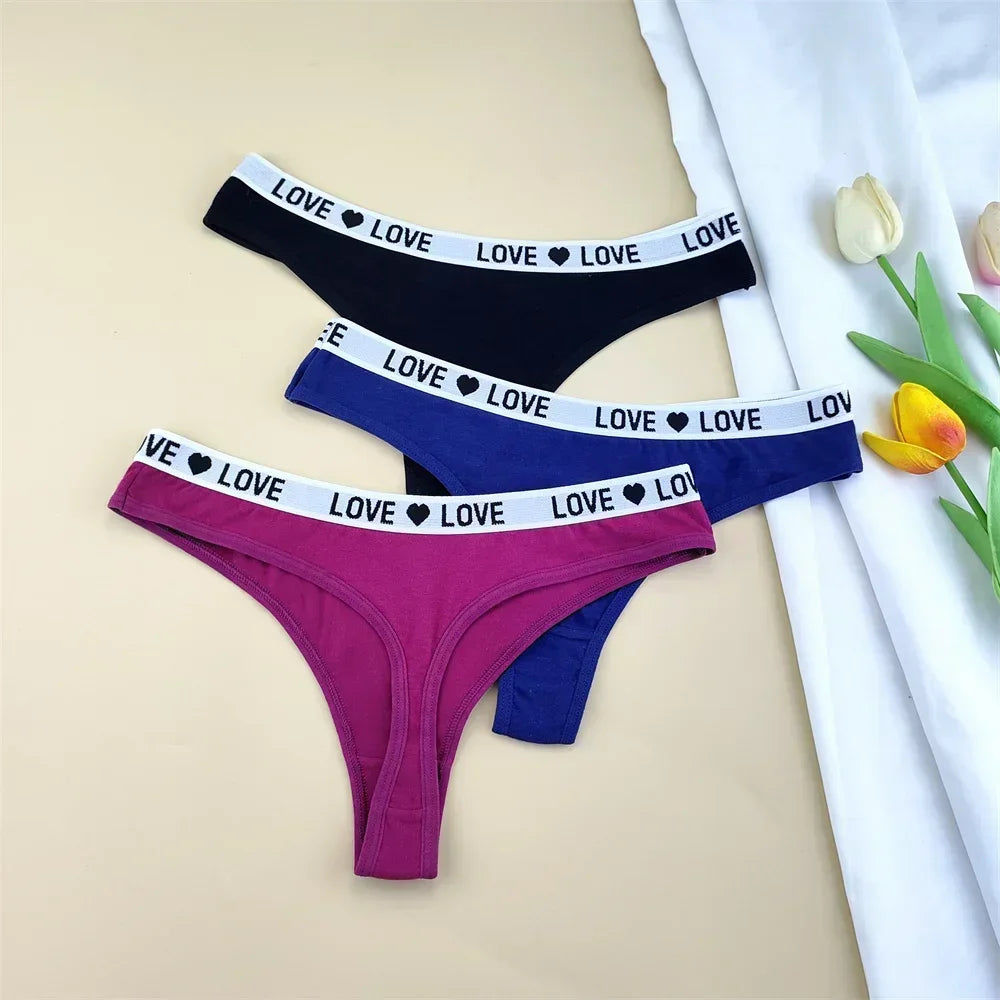 3pcs "Love" Letters Cotton Thong Sexy Ladies Panties Women's G-string Underwear Sexy Yoga Fitness T Pants