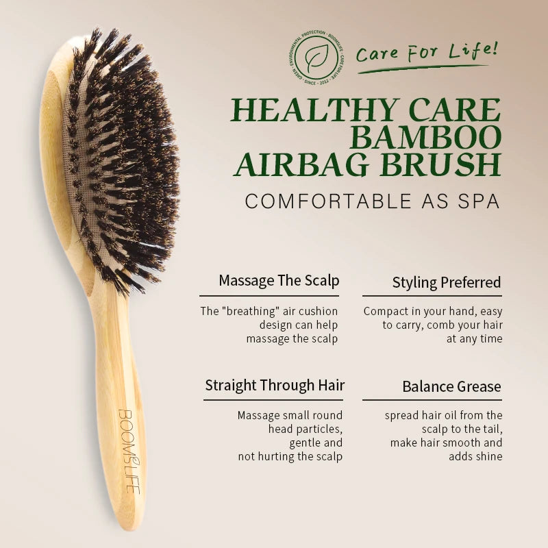 Soft Boar Bristle Hair Brush Professional Women Bamboo HairBrush Massage Bamboo Comb for Hair Beauty Care Salon Tools