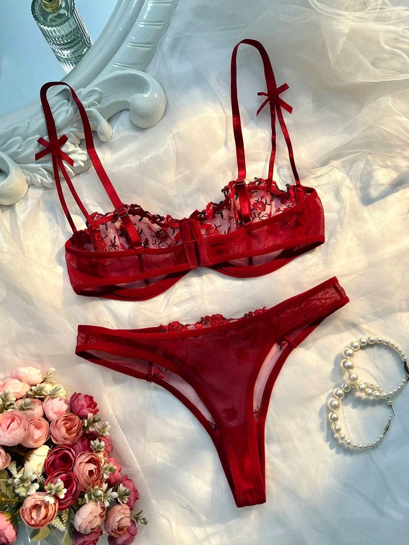 Round Up Night Beautiful Sexy Women 2-piece Floral Embroidery Underwear Sexy Erotic Lingerie Underwear Sexy Sets