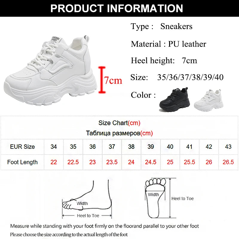 White Platform Women's Sneakers Spring Lace-Up Thick Bottom