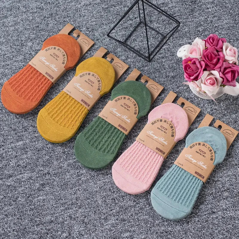 5 Pairs Women's silicone invisible Boat Socks Summer Solid Color Ankle Boat Socks Female Soft Cotton Slipper Socks 35-40 EUR