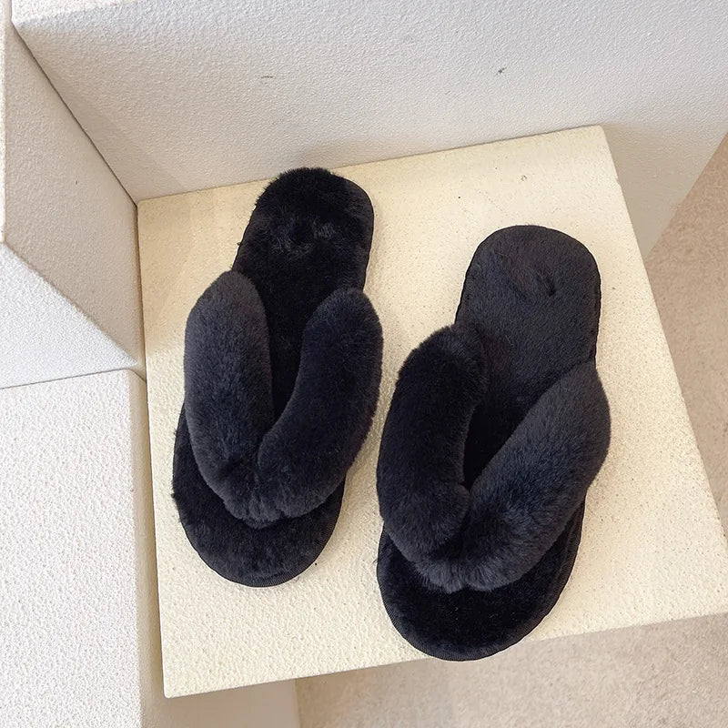Winter Women House Slippers Faux Fur Warm Flat Shoes Female Slip Home Ladies Slippers Size 36-43
