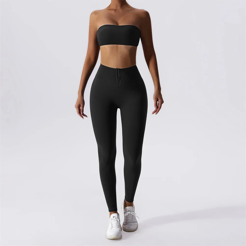 Yoga Set 2 Piece High Waist Leggings Sports Bra Women Tracksuit.