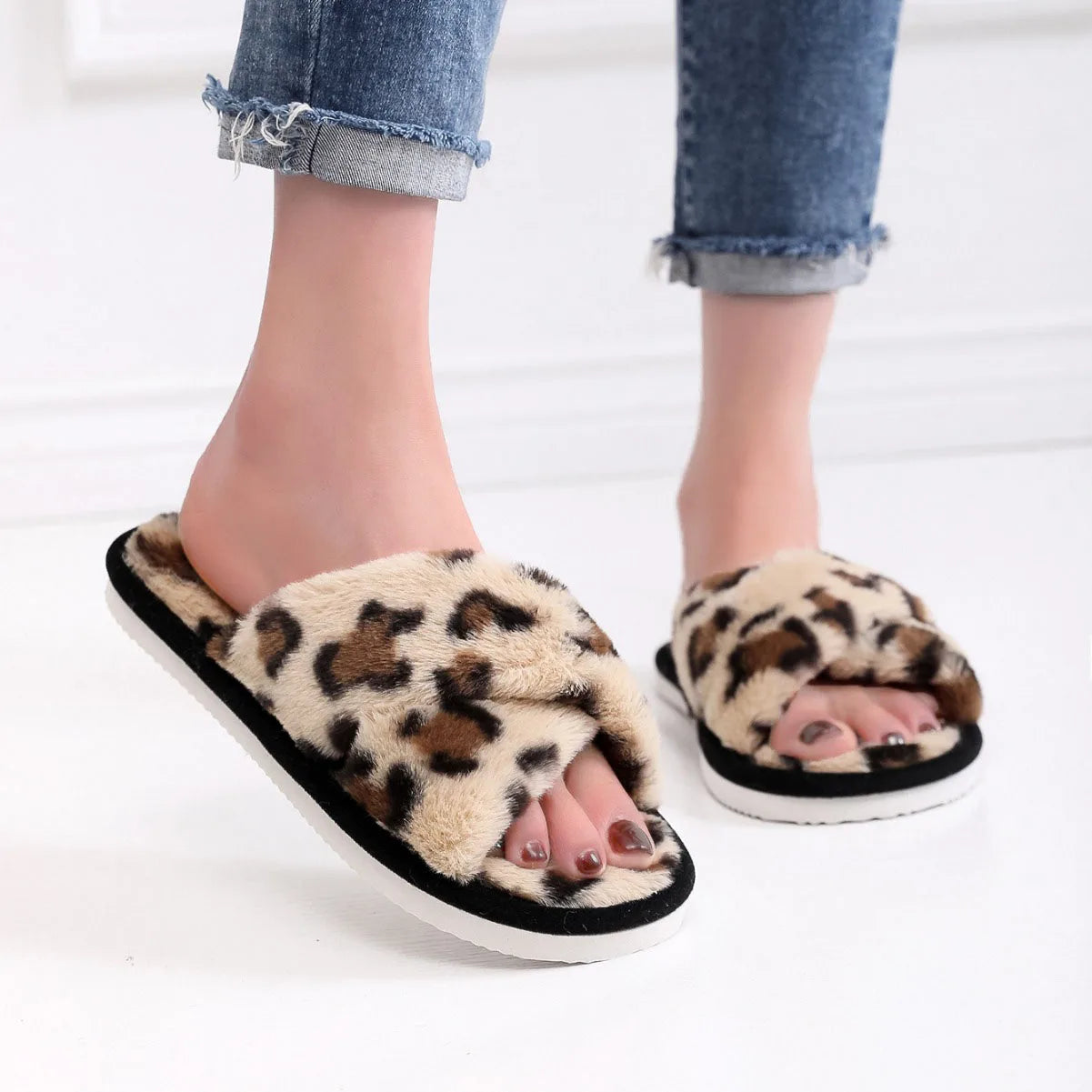 Sexy Leopard Soft Sole Floor Shoes Home Non-slip Warm Lightweight Slipper