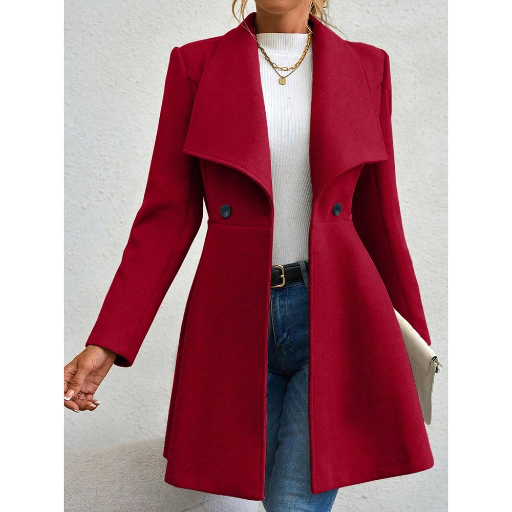 Women's Coats Winter Solid Color Long Sleeve Lapel Button-Up Work