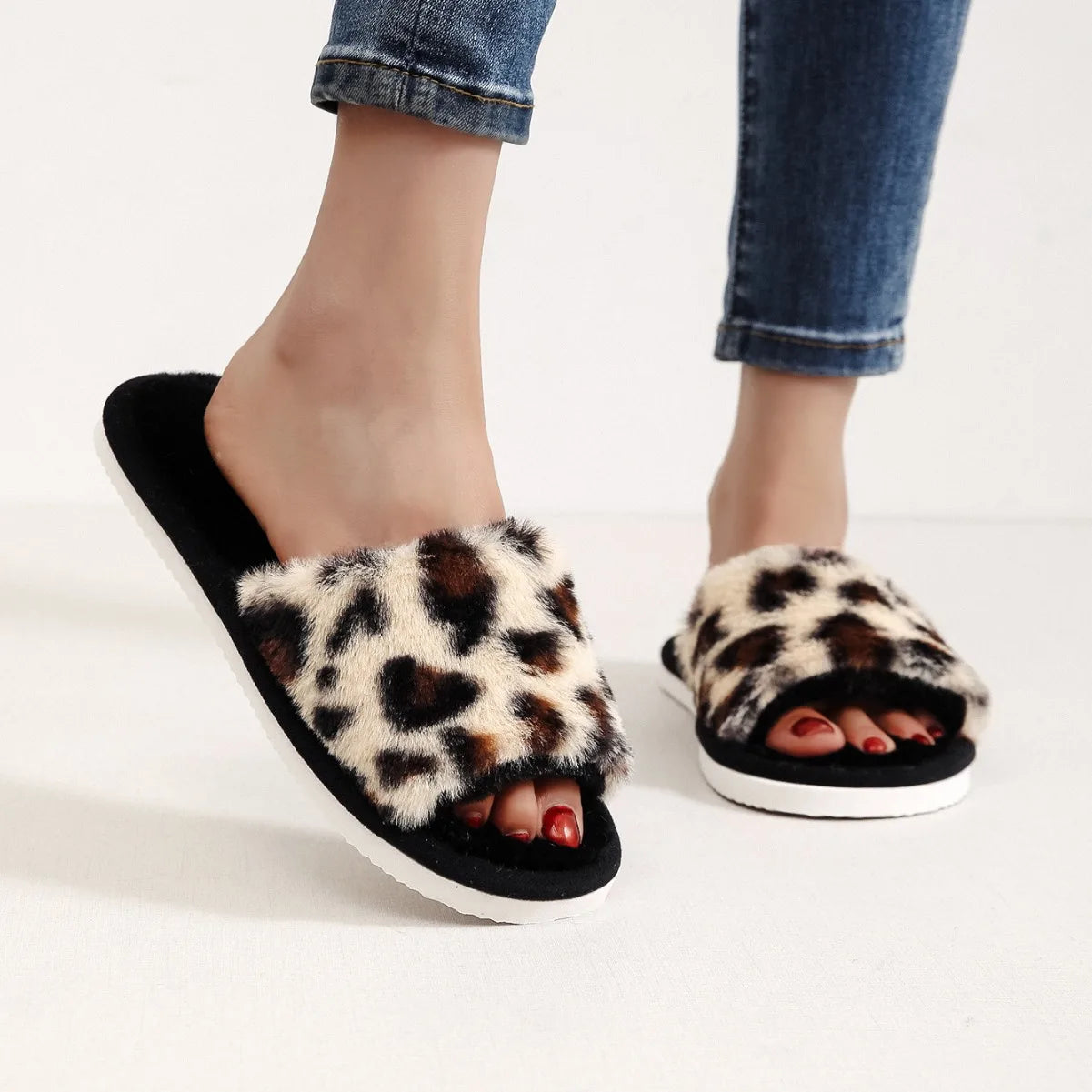 Sexy Leopard Soft Sole Floor Shoes Home Non-slip Warm Lightweight Slipper