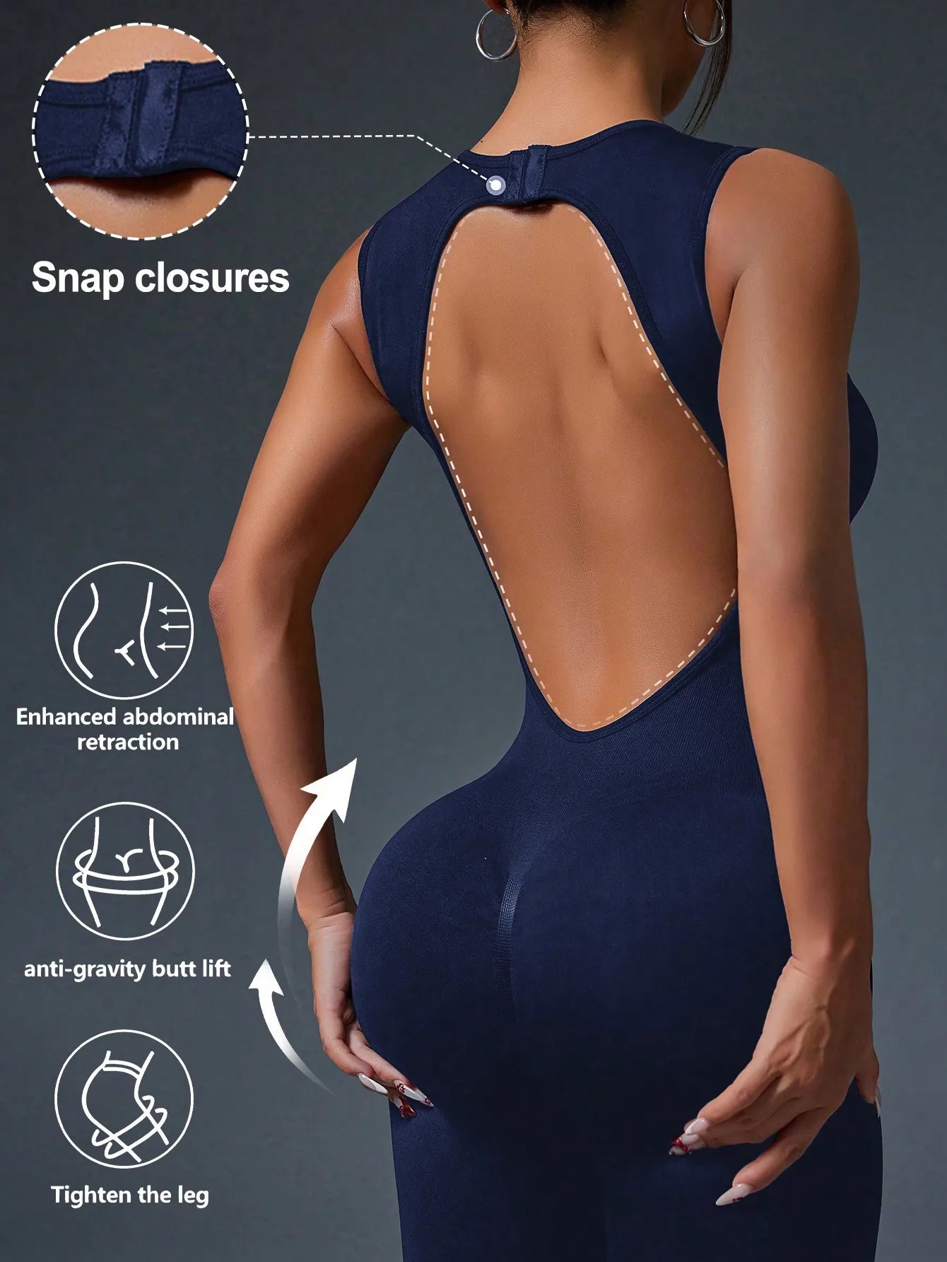 Round Neck Tight Sleeveless Jumpsuit, Zipper Sports Yoga Slim Fit Long Seamless Jumpsuit, Women's Tracksuit