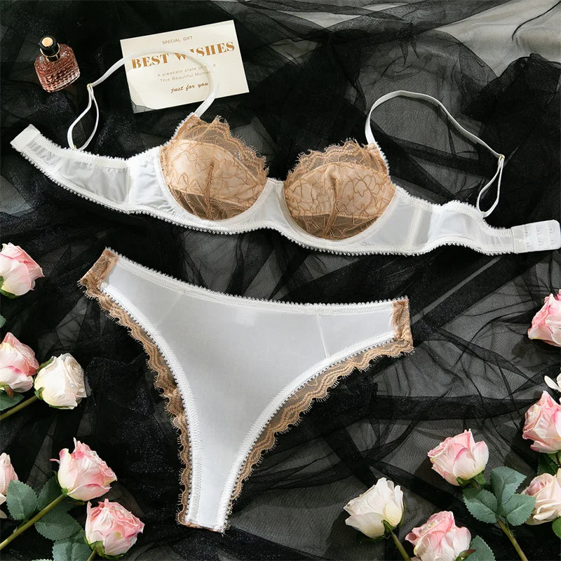 Bra Sets 3-Point Sexy Lingerie Push Up Brassiere Transparent Lace Lingerie Women Fancy Underwear 18 Intimate Lingerie