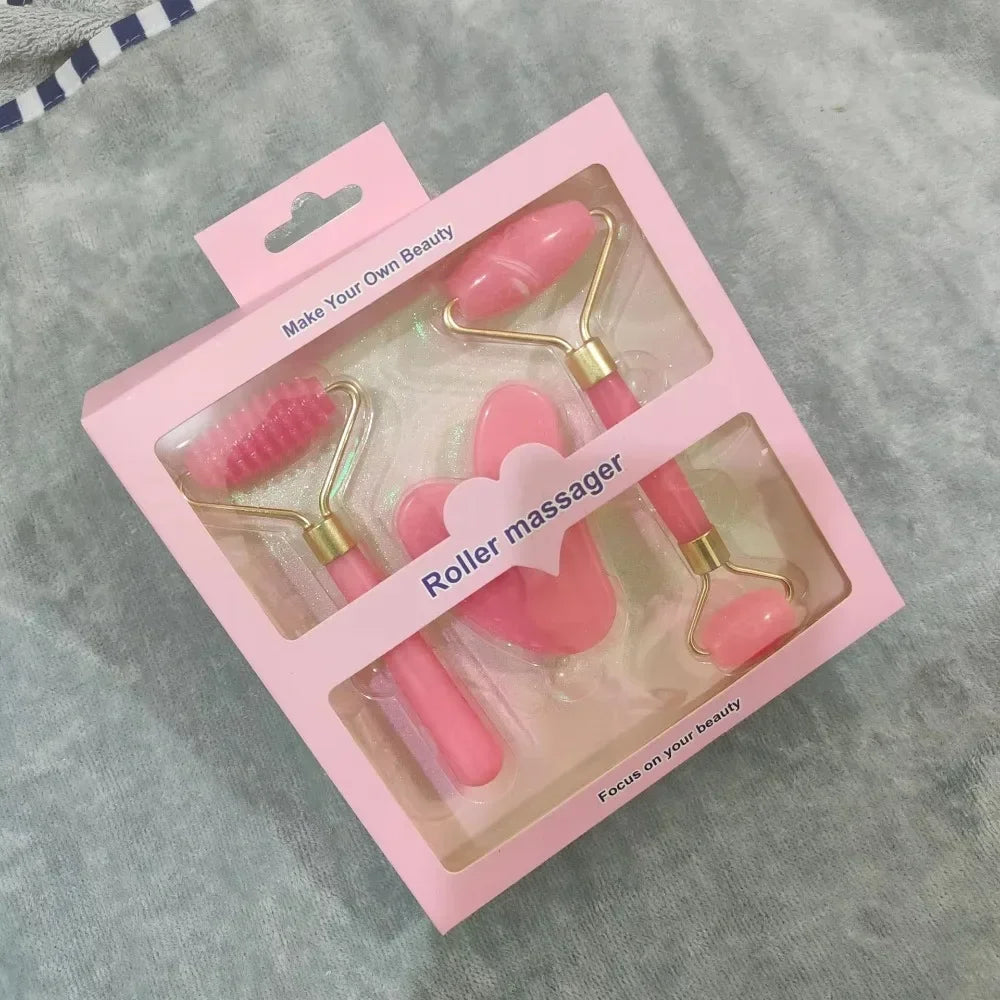 3pcs Resin Roller Massager for Face Body Gua Sha Set Facial Care Beauty Health Massage Tool Roller Non Jade Stone Face Massager