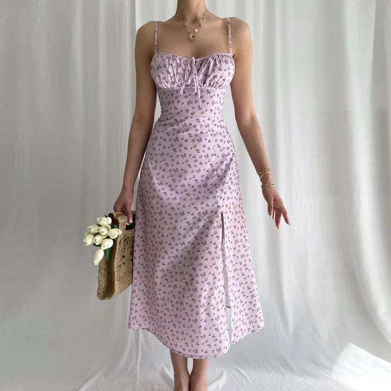 Women Elegant Floral Beach Vacation Bodycon Streetwear Long Dress 2024 Summer Clothes