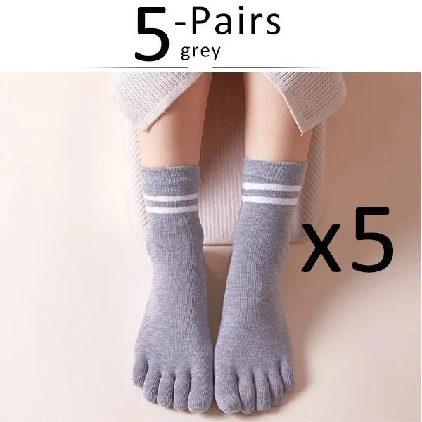 5 Pairs Spring Ankle Toes Socks Woman Girl Cotton Striped Solid Breathable Soft Elastic Invisible Socks 5 Finger Socks Harajuku