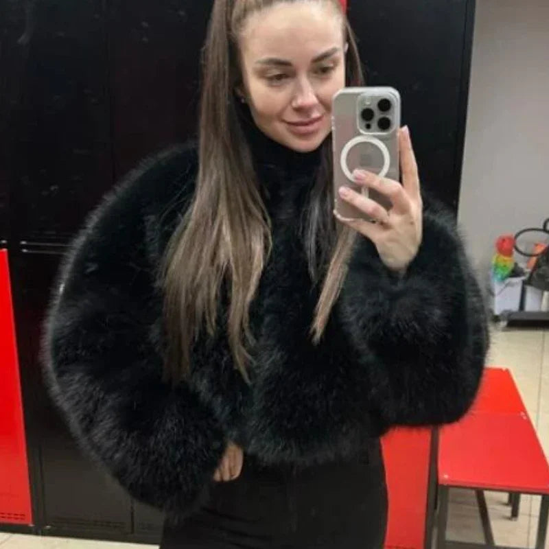 Women Warm Furry Long Sleeve Loose V Neck Female Outerwear Autumn Winter Fashion Street All Match Lady Overcoat