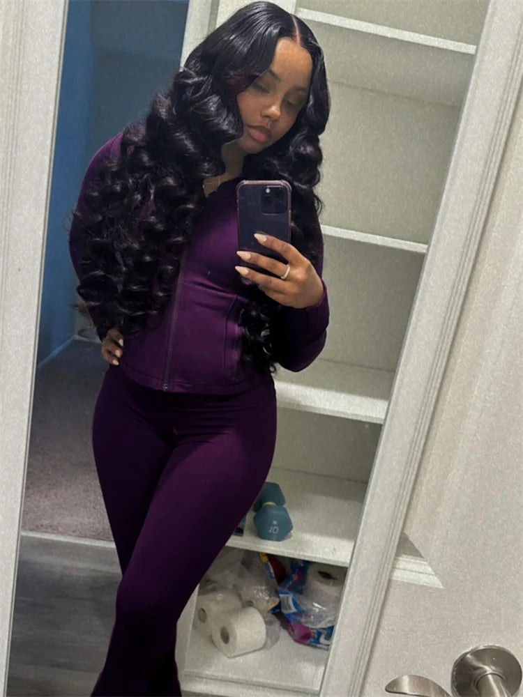 Autumn And Winter New Long Sleeves Zipper Crop top Suits Tracksuits Women's Suits Fashion Pants Female Soild 2 Piece Sets