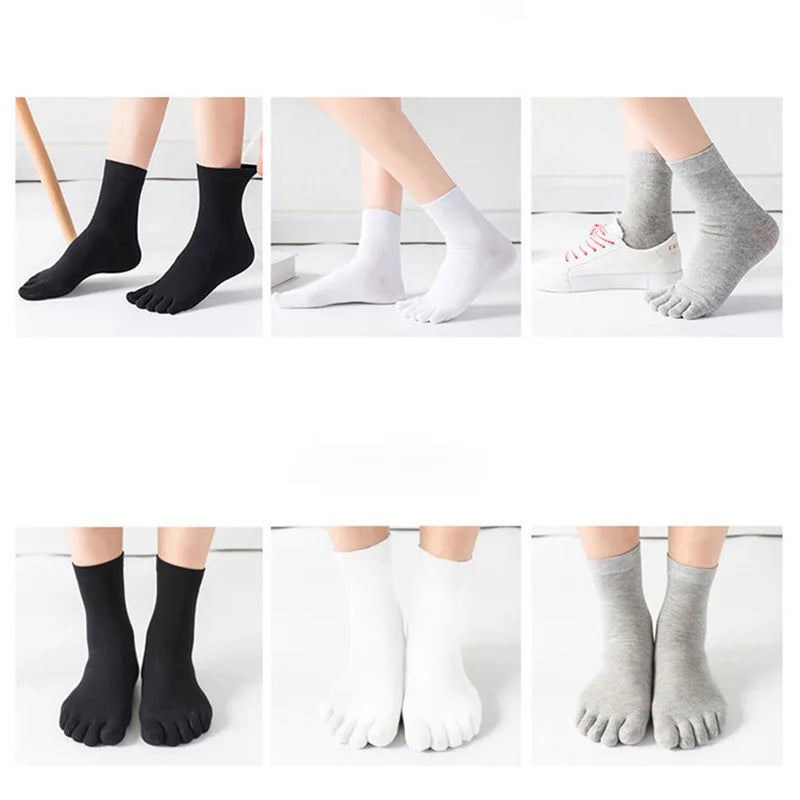 Unisex Toe Socks Women Five Fingers Socks Breathable Cotton Socks Sports Running Solid Color Black White Grey happy Soks