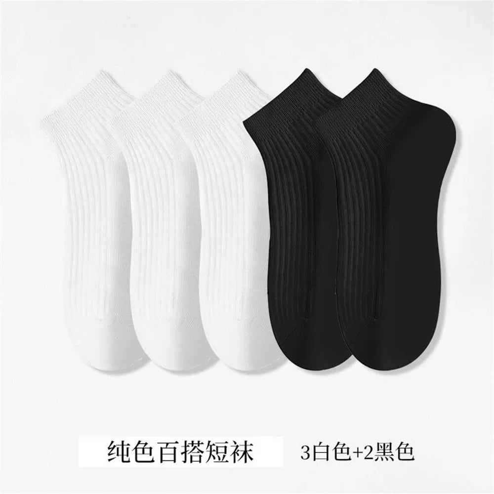 5 Pairs/Pack Ankle Socks Women 100% Cotton Invisible Sweat-absorbing Girls Low Tube Boat Socks EU 36-42 white socks