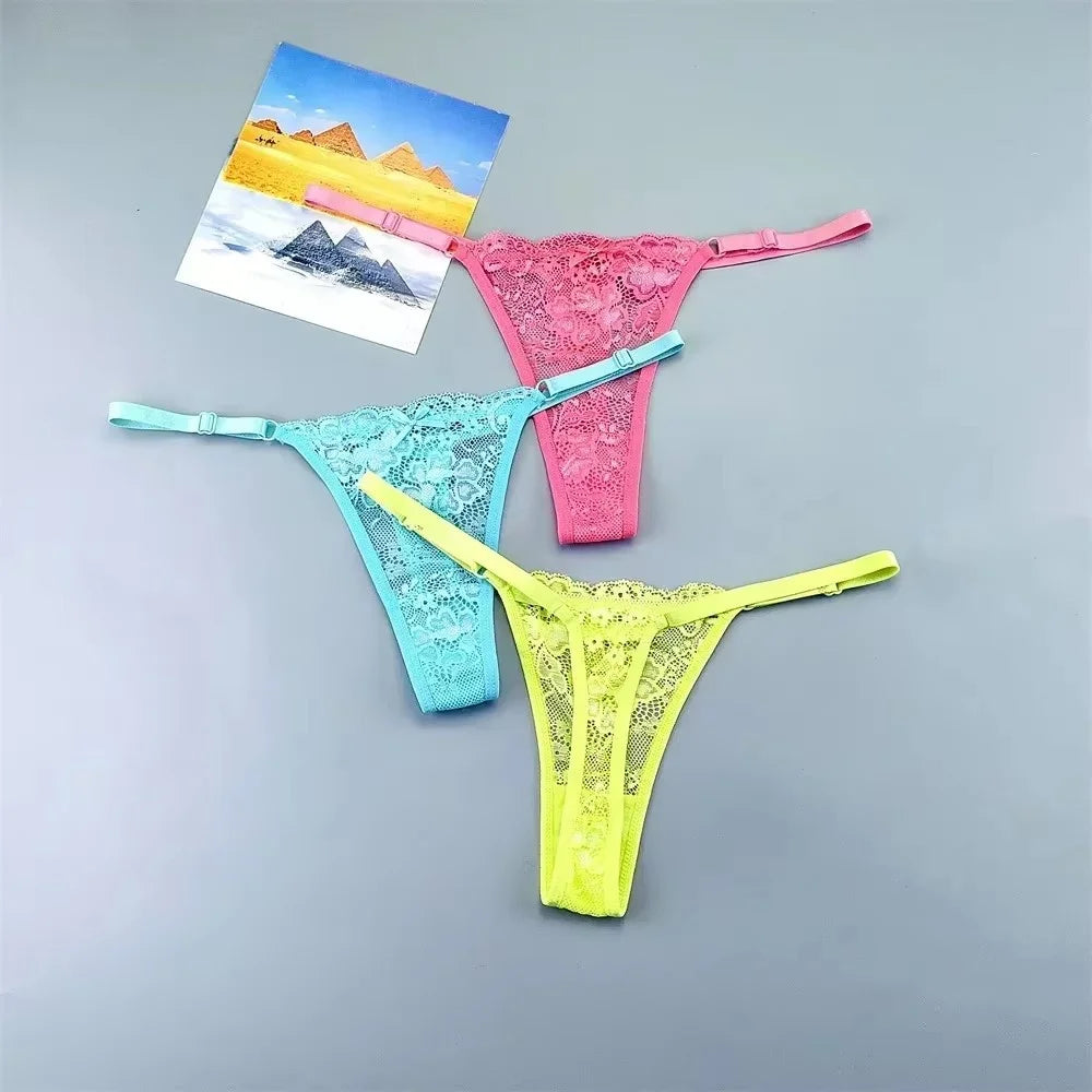 3Pcs Sexy Thongs Underwear for Women Perspective Lace G-String Panties Low Waist Plus Size Hot Wife Gift