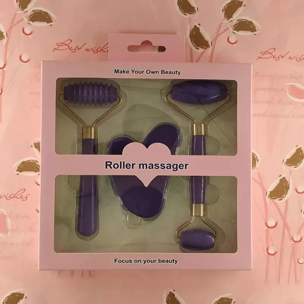 3pcs Resin Roller Massager for Face Body Gua Sha Set Facial Care Beauty Health Massage Tool Roller Non Jade Stone Face Massager