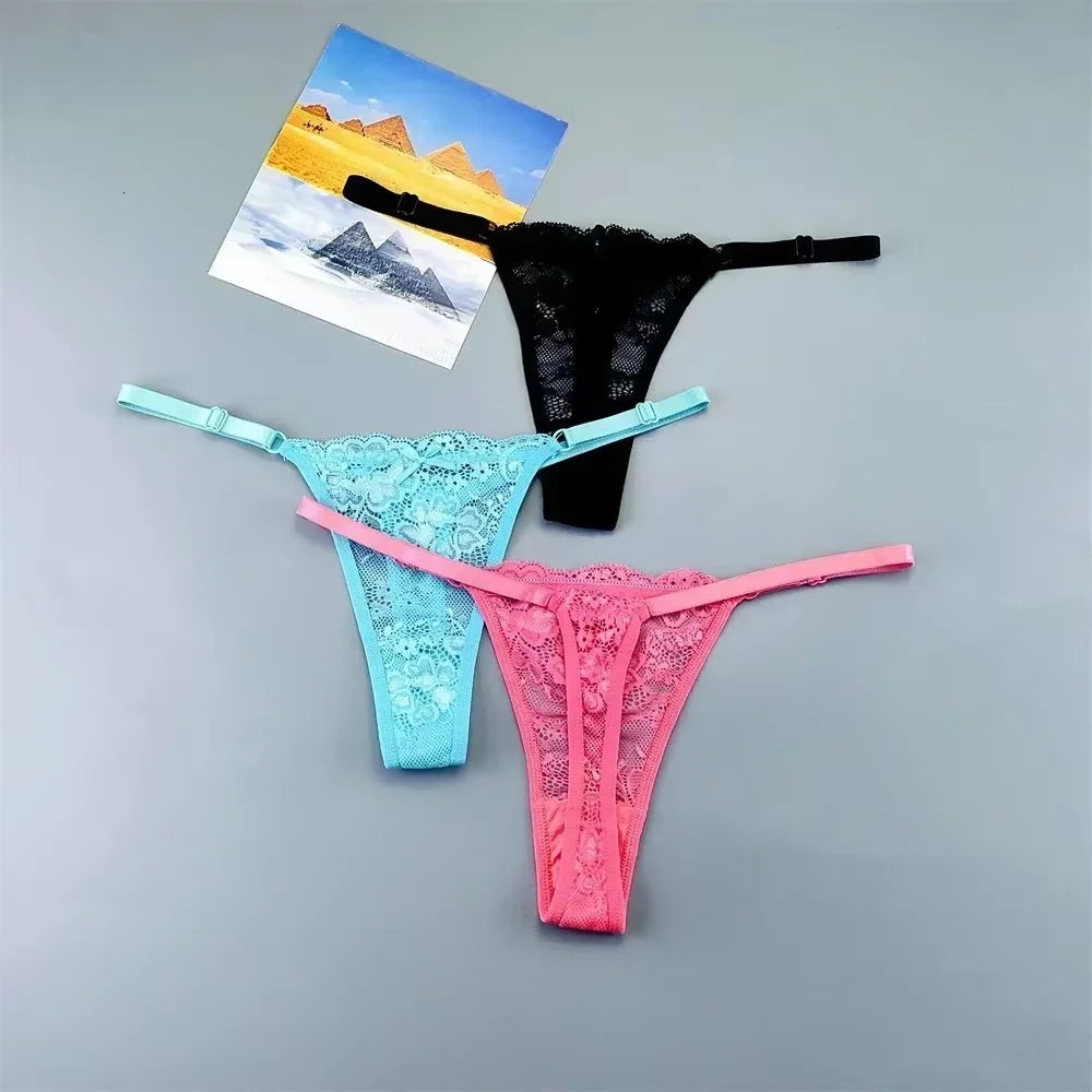 3Pcs Sexy Thongs Underwear for Women Perspective Lace G-String Panties Low Waist Plus Size Hot Wife Gift