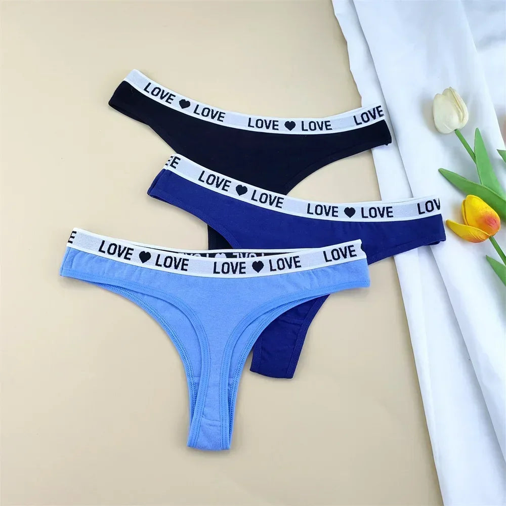 3pcs "Love" Letters Cotton Thong Sexy Ladies Panties Women's G-string Underwear Sexy Yoga Fitness T Pants