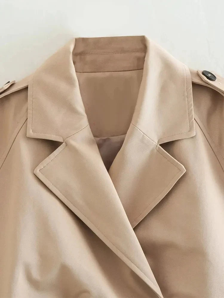 Belt Cropped Trench Spring Jacket Women Vintage Streetwear Double Breasted Long Sleeve Top Female Coat Outfits