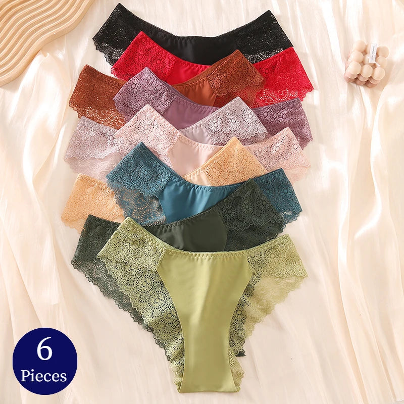 6Pcs/set Women's Panties Fashion Lace Briefs Woman Breathable Comfortable Underwear Sexy Lingerie Hollow Out Hot Underpants
