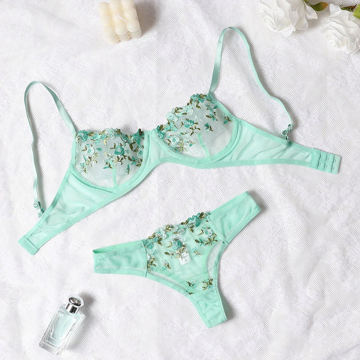 Round Up Night Beautiful Sexy Women 2-piece Floral Embroidery Underwear Sexy Erotic Lingerie Underwear Sexy Sets