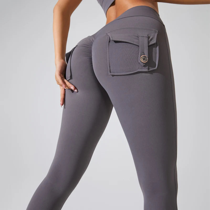 FIT Nylon Yoga Pants buttocks pocket tight pants women sports fitness pants hip lifting Breathable No T-line