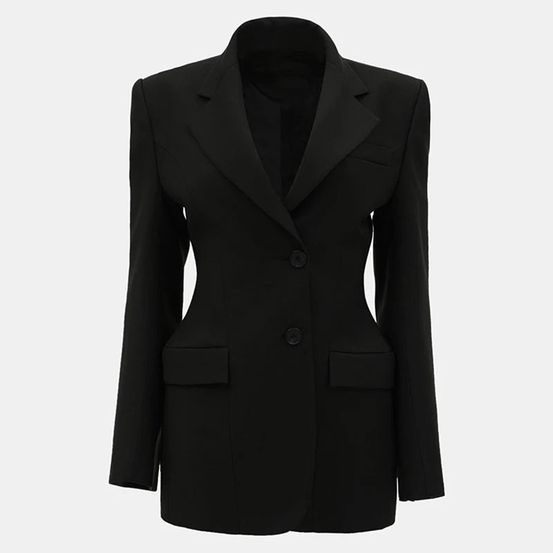 Elegant Women Slim Blazer Jacket Shoulder Pads Lapel Single Breasted Long Sleeve Female Jackets Lady Street Office Outerwear