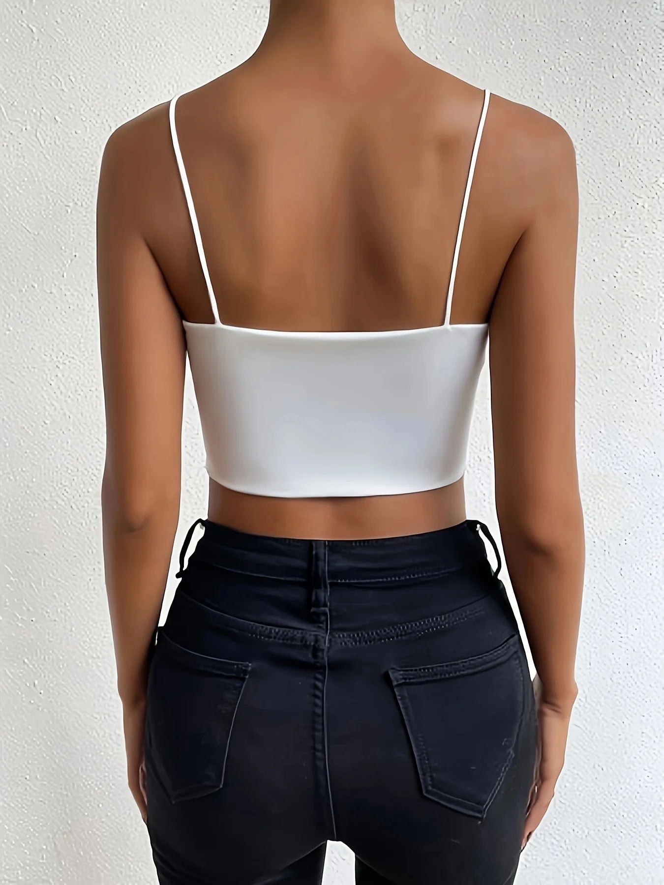 Stylish Solid Spaghetti Strap Cami Crop Top - Flattering Sleeveless and Backless Design - Lightweight, Fashion Forward Women's Clothing