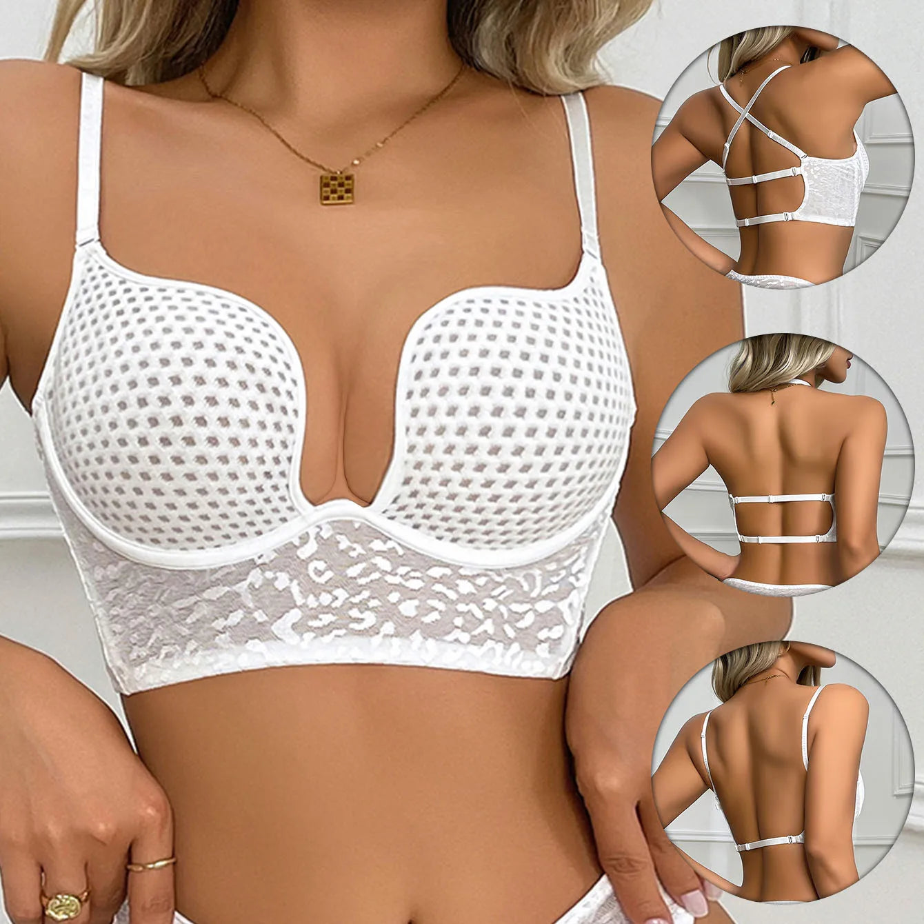 Ultra-thin sexy spacer bra pot belly underwear breathable U-back backless bralette underwire push-up invisible bra
